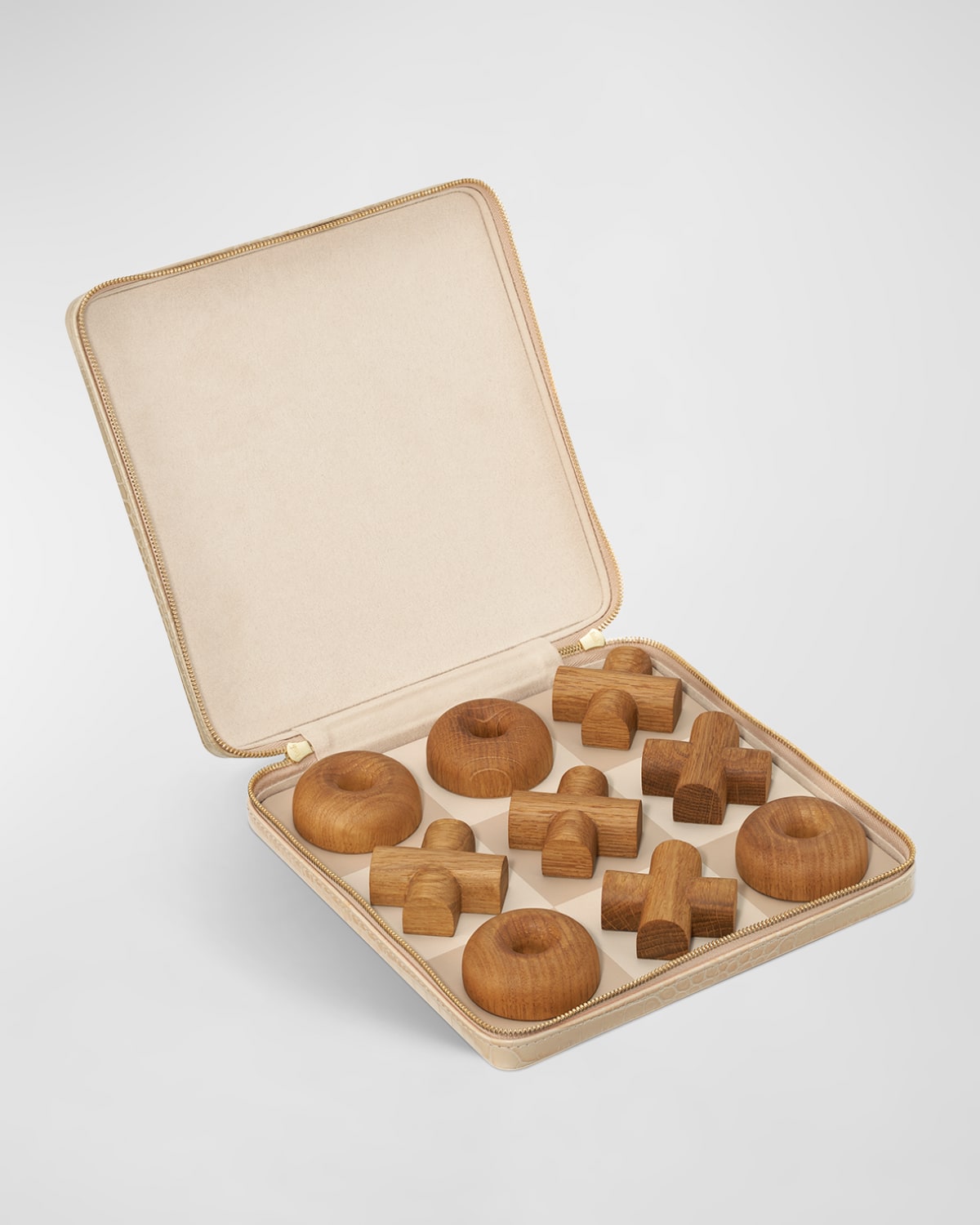 Aerin Enzo Leather Travel Tic-tac-toe Set In Fawn