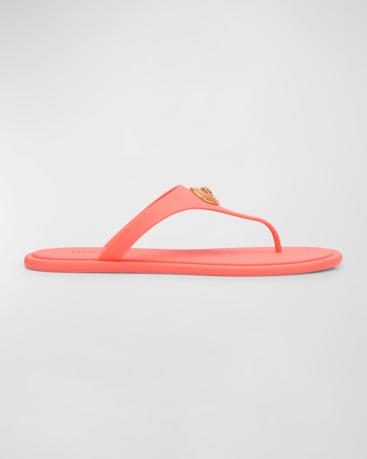 Shop Versace Alia Medusa Rubber Thong Sandals In 1ra8v-coral- Gold