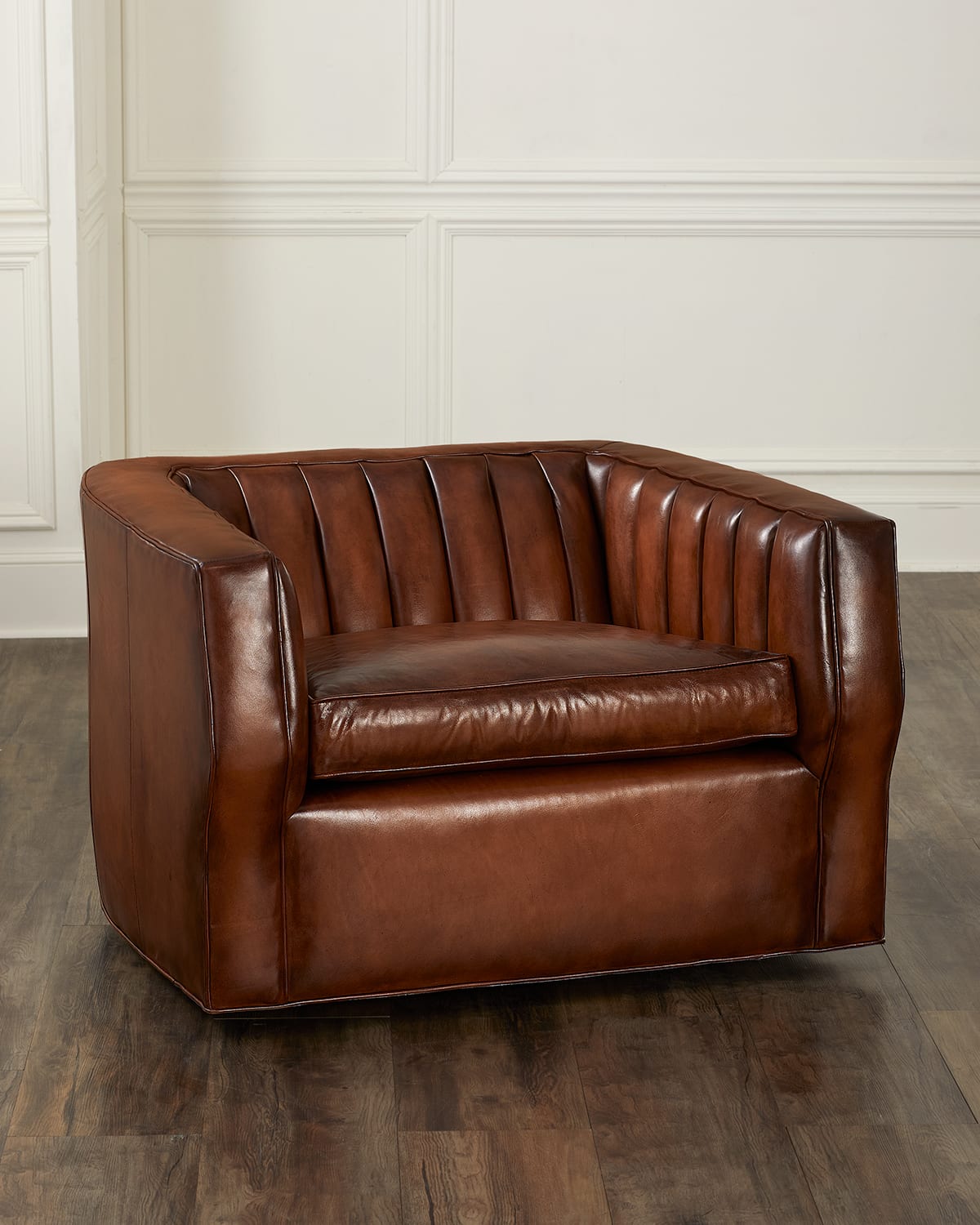 Shop Old Hickory Tannery Bertram Leather Swivel Chair In Brown