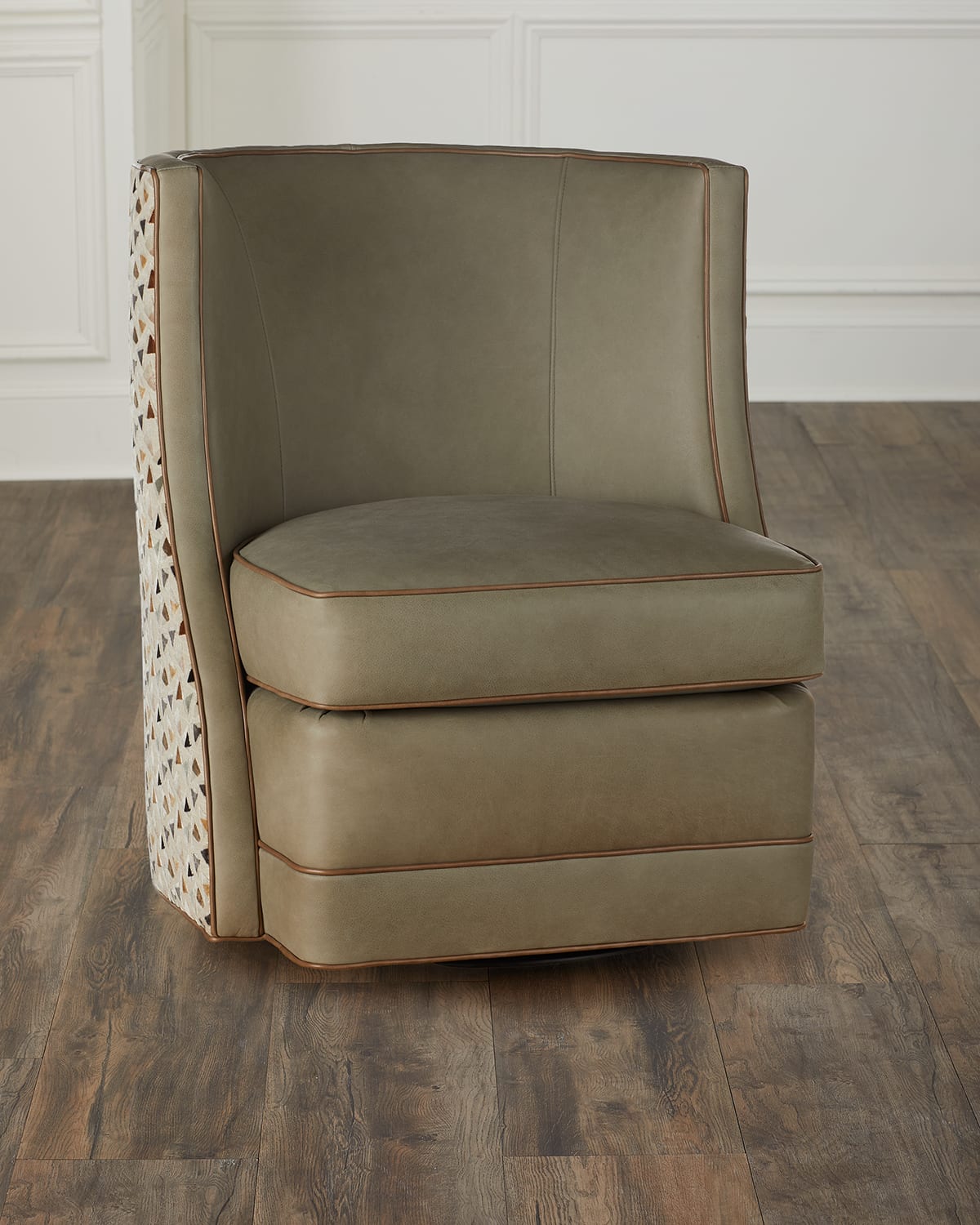 Shop Bradington-young Amos Leather Swivel Chair In Loden/green