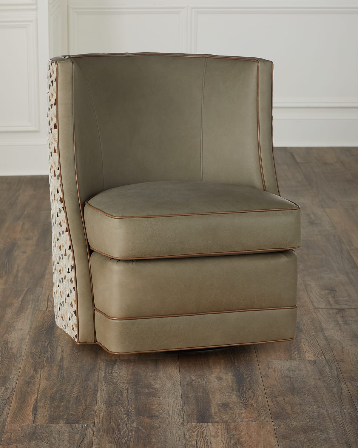 Bradington-young Amos Leather Swivel Chair In Loden/green