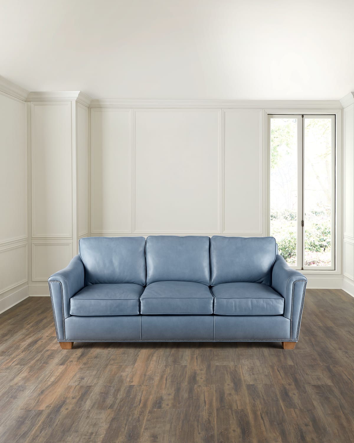 Bradington-young Lennon Leather Sofa, 85" In Ice Blue