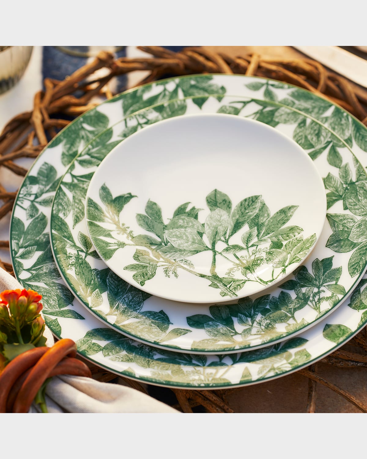 Caskata Arbor Green Rimmed Dinner Plates, Set Of 4 In Green
