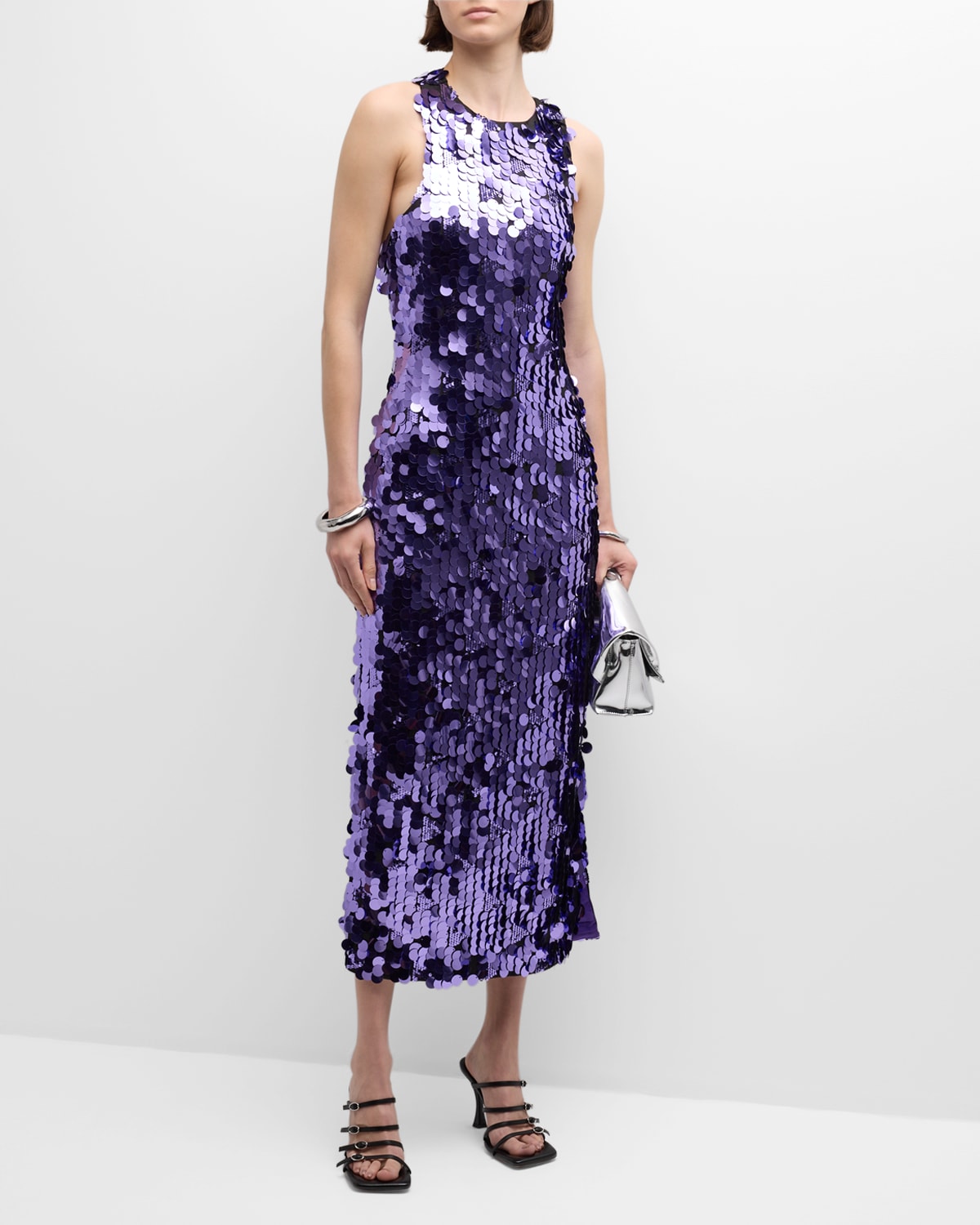 SIMONMILLER Lou Sequin Cutout-Back Sleeveless Midi Dress