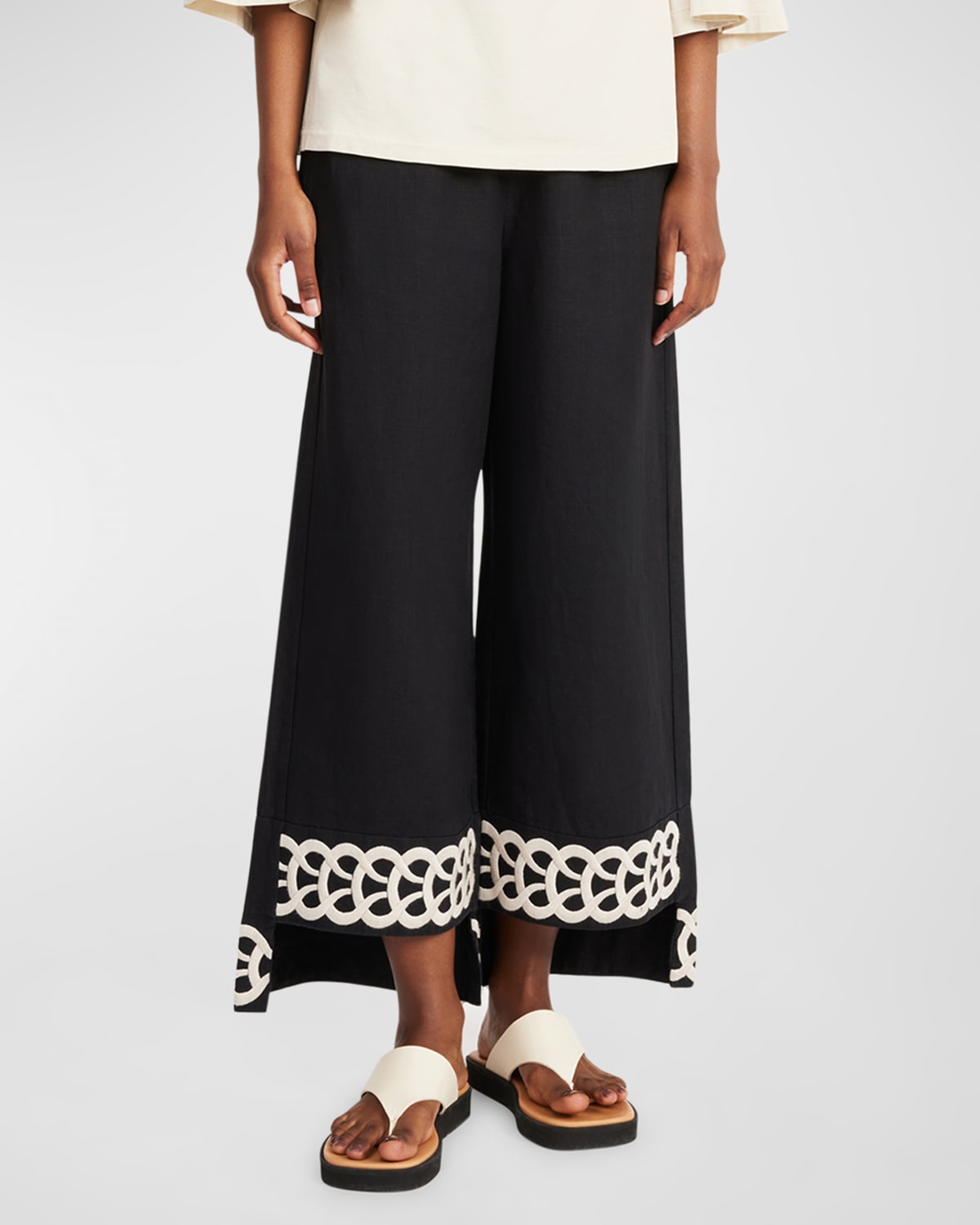 Mirabellos Embroidered Linen Step Pants