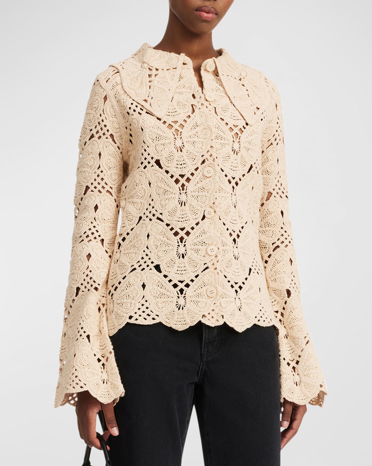 Shop By Malene Birger Gwenevere Butterfly Crochet Shirt In Oyster Gray