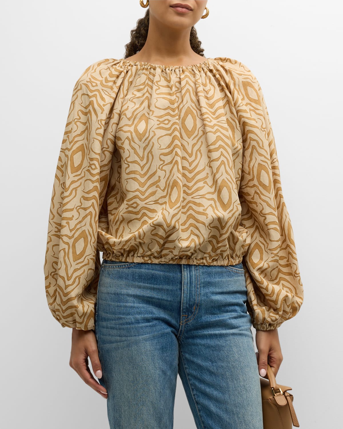 Lalow Ruched Blouson-Sleeve Blouse
