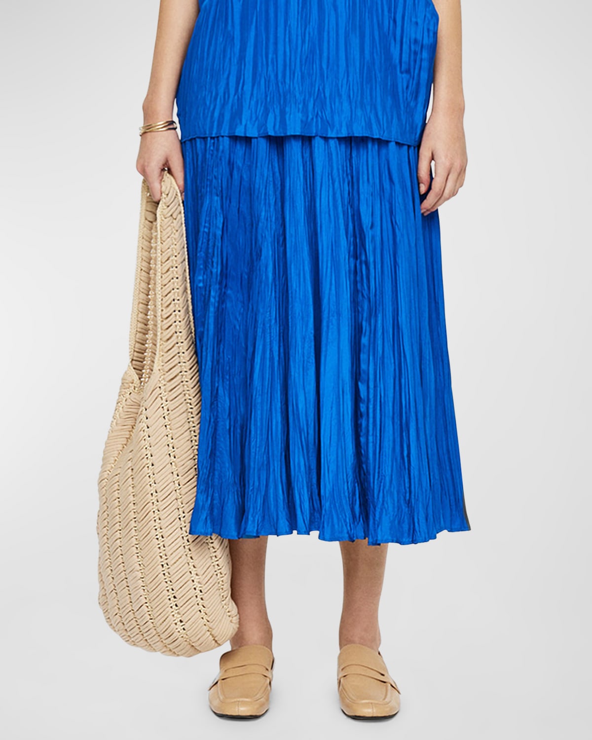 Shop Joseph Sully Crinkled Habotai Silk Midi Skirt In Ultra Marine