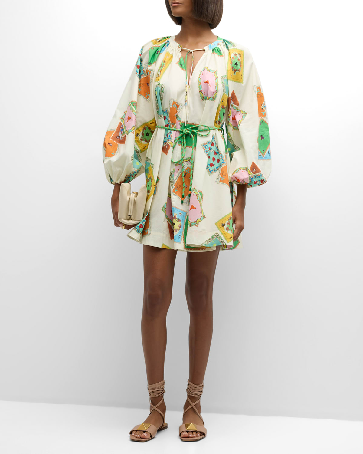 Alemais Rummy Long-sleeve Multicolor Print Organic Cotton Mini Dress