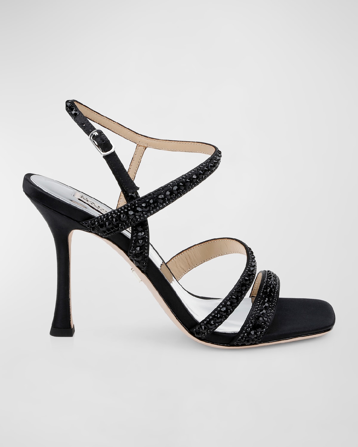 BADGLEY MISCHKA BRYNLEE PEARLY SILK ANKLE-STRAP SANDALS 