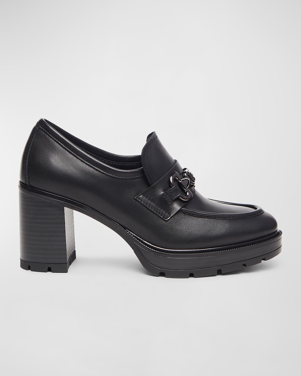 Shop Nerogiardini Leather Bit Heeled Loafers In Black