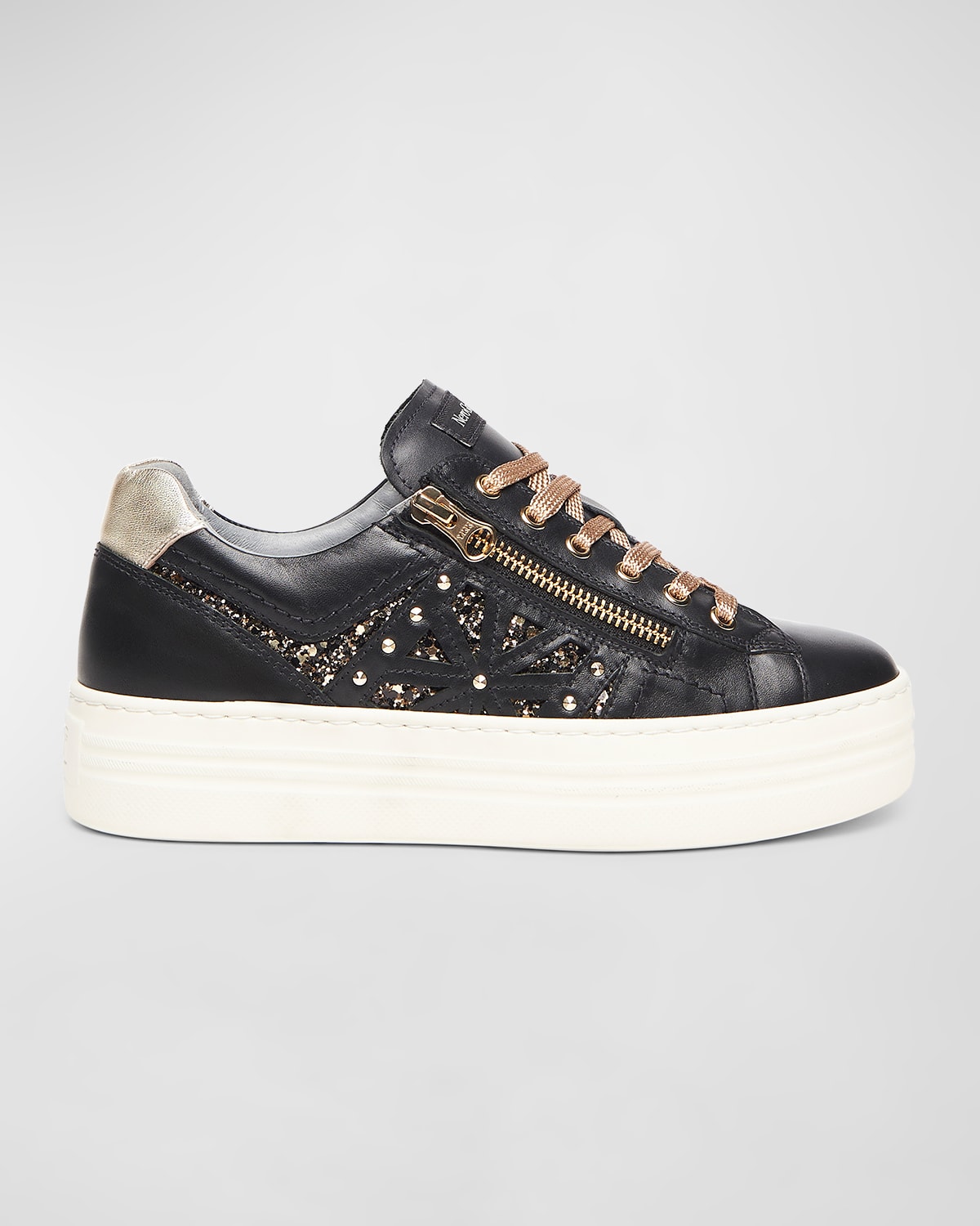 Metallic Zip Cutout Glitter Sneakers