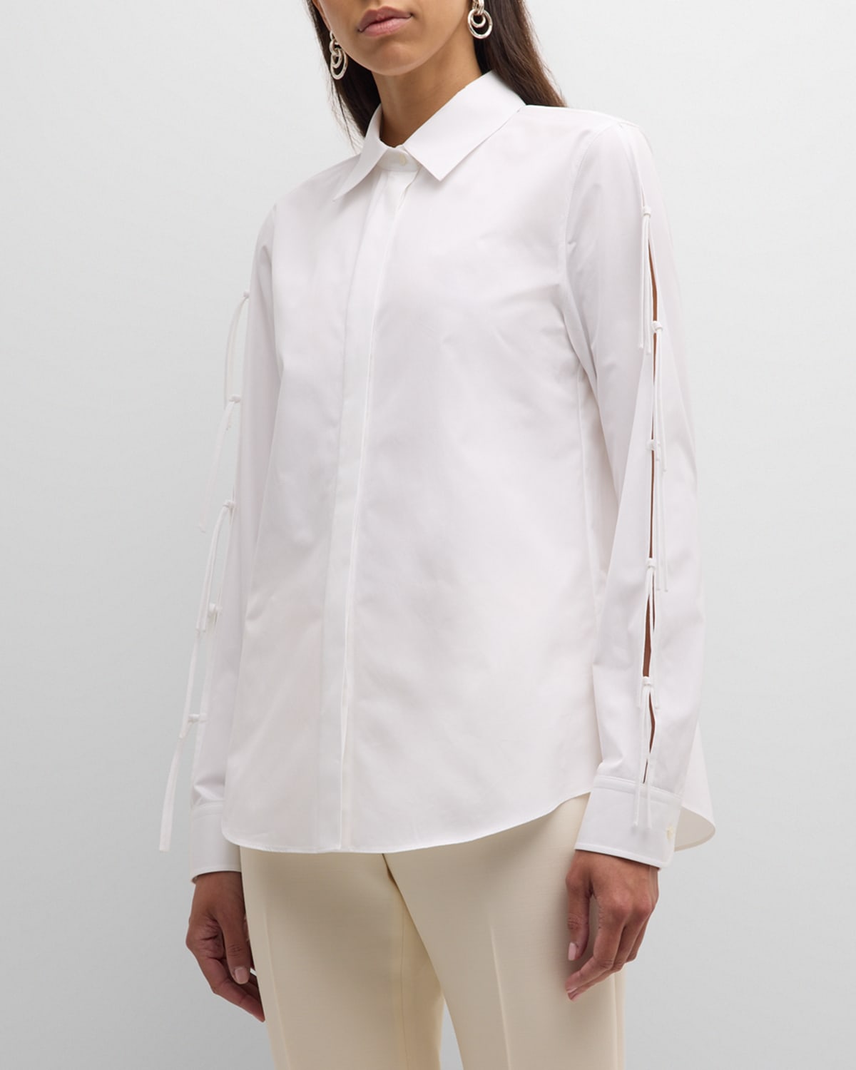 Shop Lafayette 148 Split-sleeve Button-down Shirt In White
