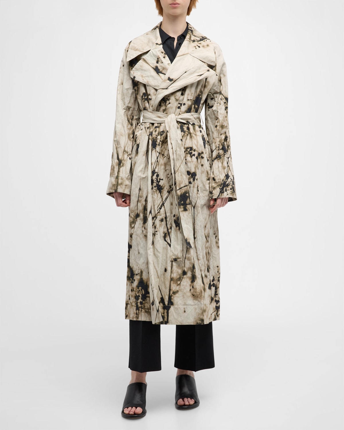 Shop Lafayette 148 Abstract-print Belted Trench Coat In Plaster Multi