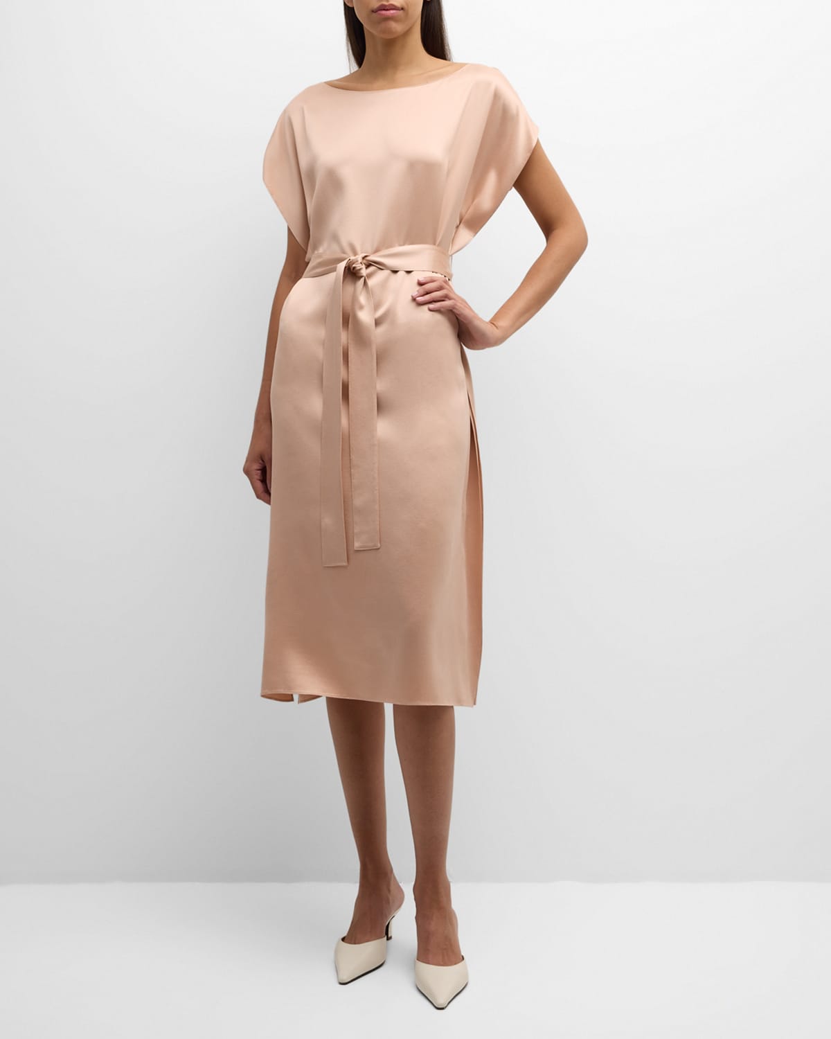 Dolman-Sleeve Silk Midi Dress