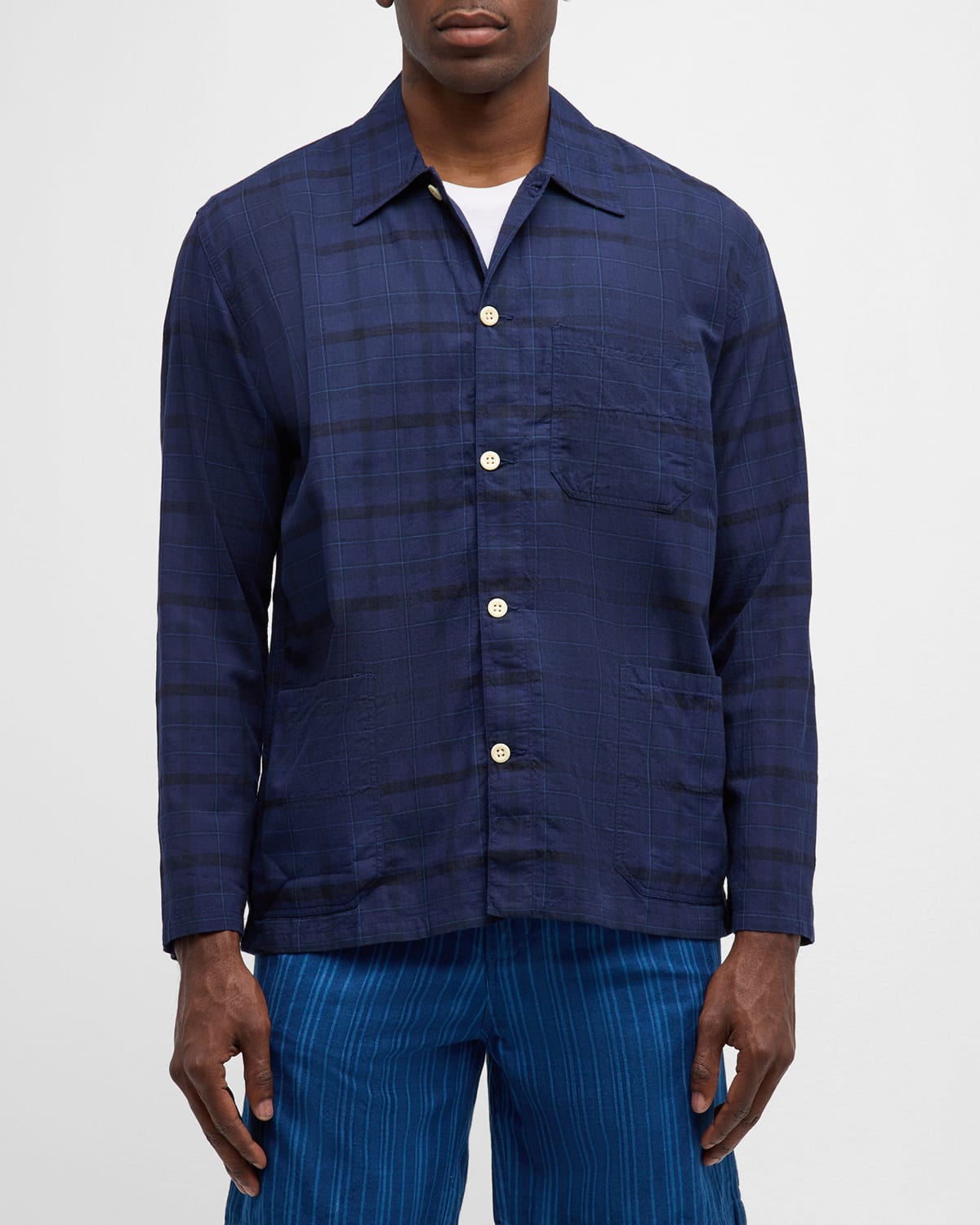 Original Madras Trading Co. Men's Lightweight Plaid Overshirt In Blue