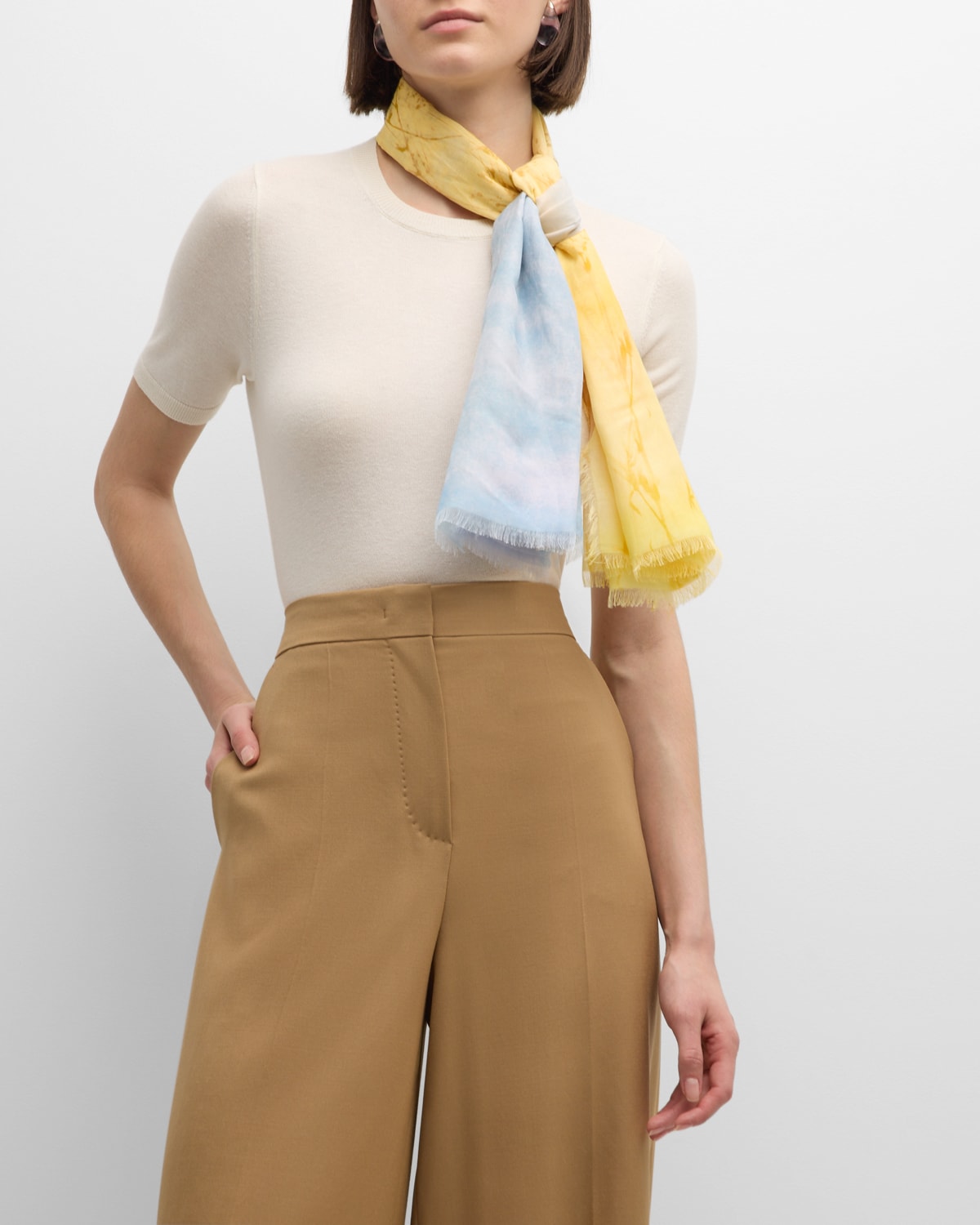 Lafayette 148 Marfa-print Square Cotton-silk Scarf In Yellow