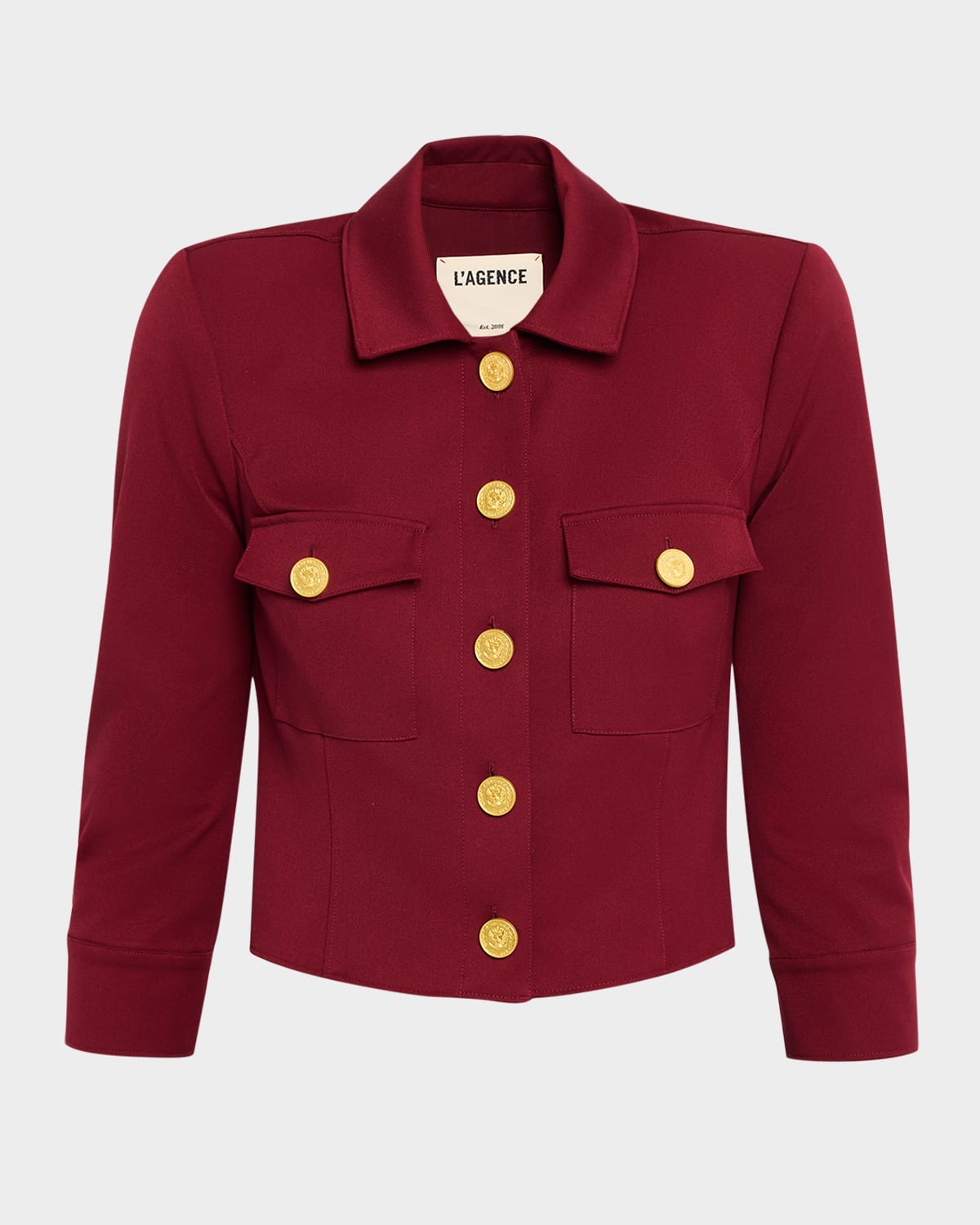 L Agence Kumi Cropped Fitted Jacket In Burgundy