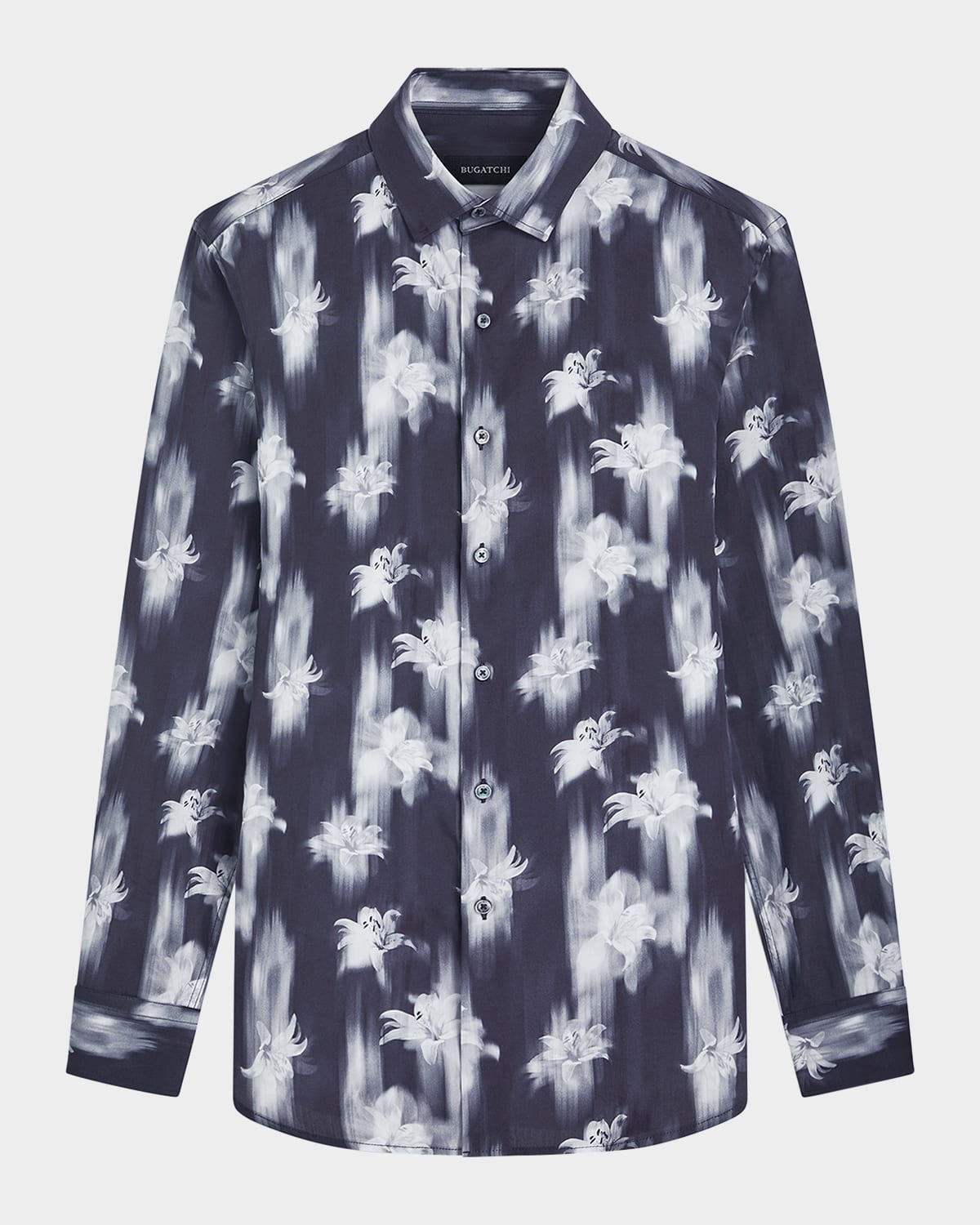 Bugatchi Julian Shaped Fit Floral Print Button-up Shirt In Navy