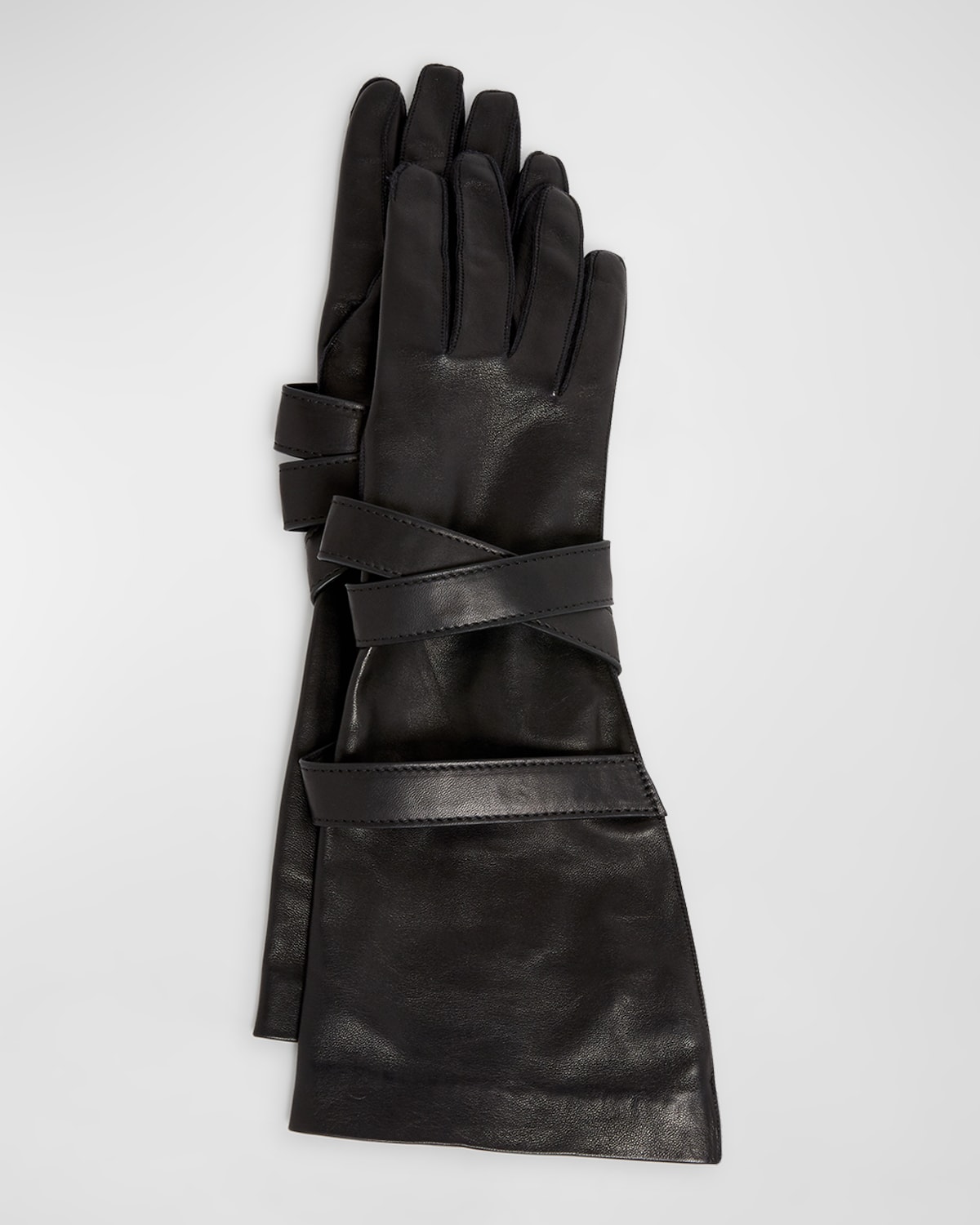 Shop Saint Laurent Aviator Strappy Leather Gloves In 1000 Black
