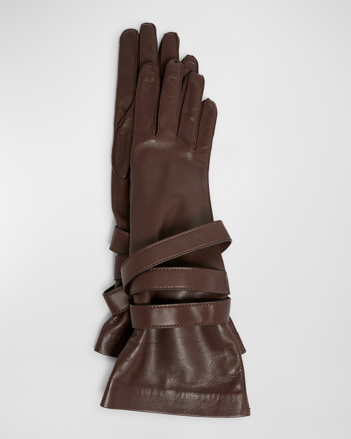 Saint Laurent Aviator Strappy Leather Gloves In 2500 Brown