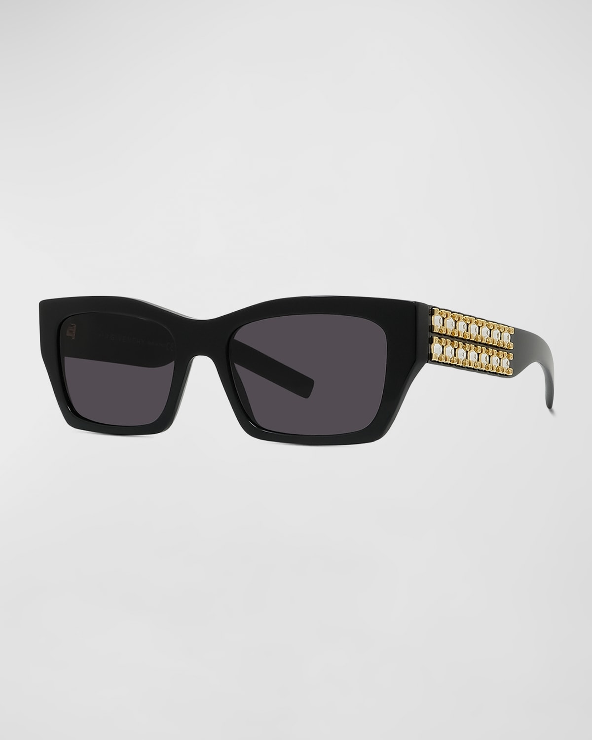 Shop Givenchy Plumeties Crystal & Acetate Rectangle Sunglasses In Sblk Smk