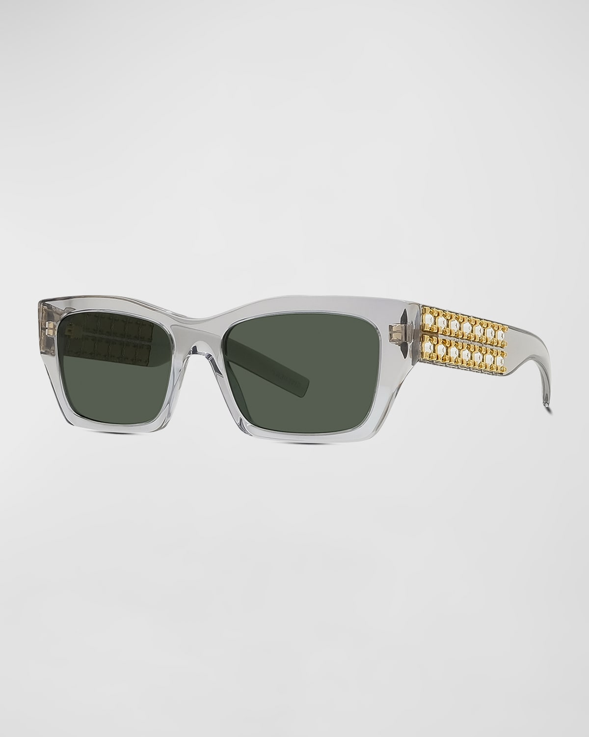 Shop Givenchy Plumeties Crystal & Acetate Rectangle Sunglasses In Gray Green