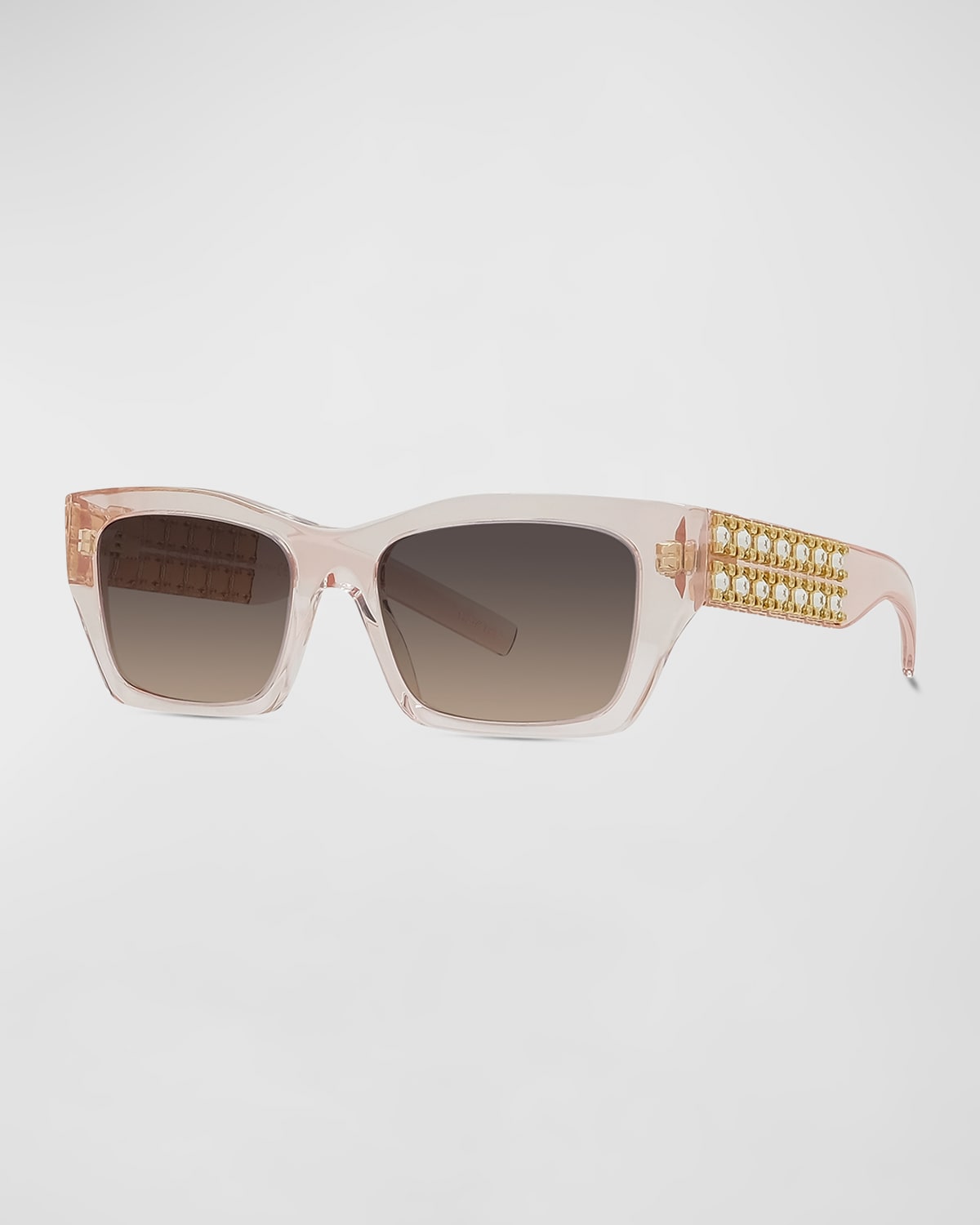 Shop Givenchy Plumeties Crystal & Acetate Rectangle Sunglasses In Spk Smkg