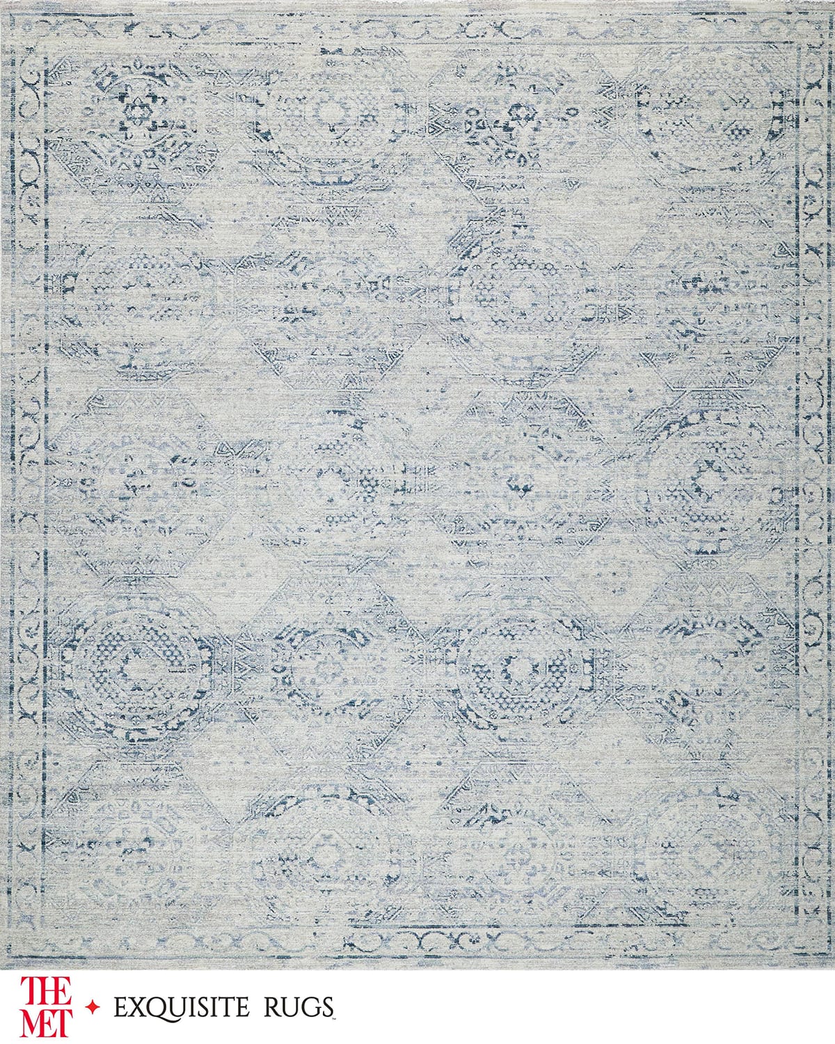 Exquisite Rugs X The Met Vintage Loom Light Blue & Blue Rug, 12' X 15' In Light Blue/blue