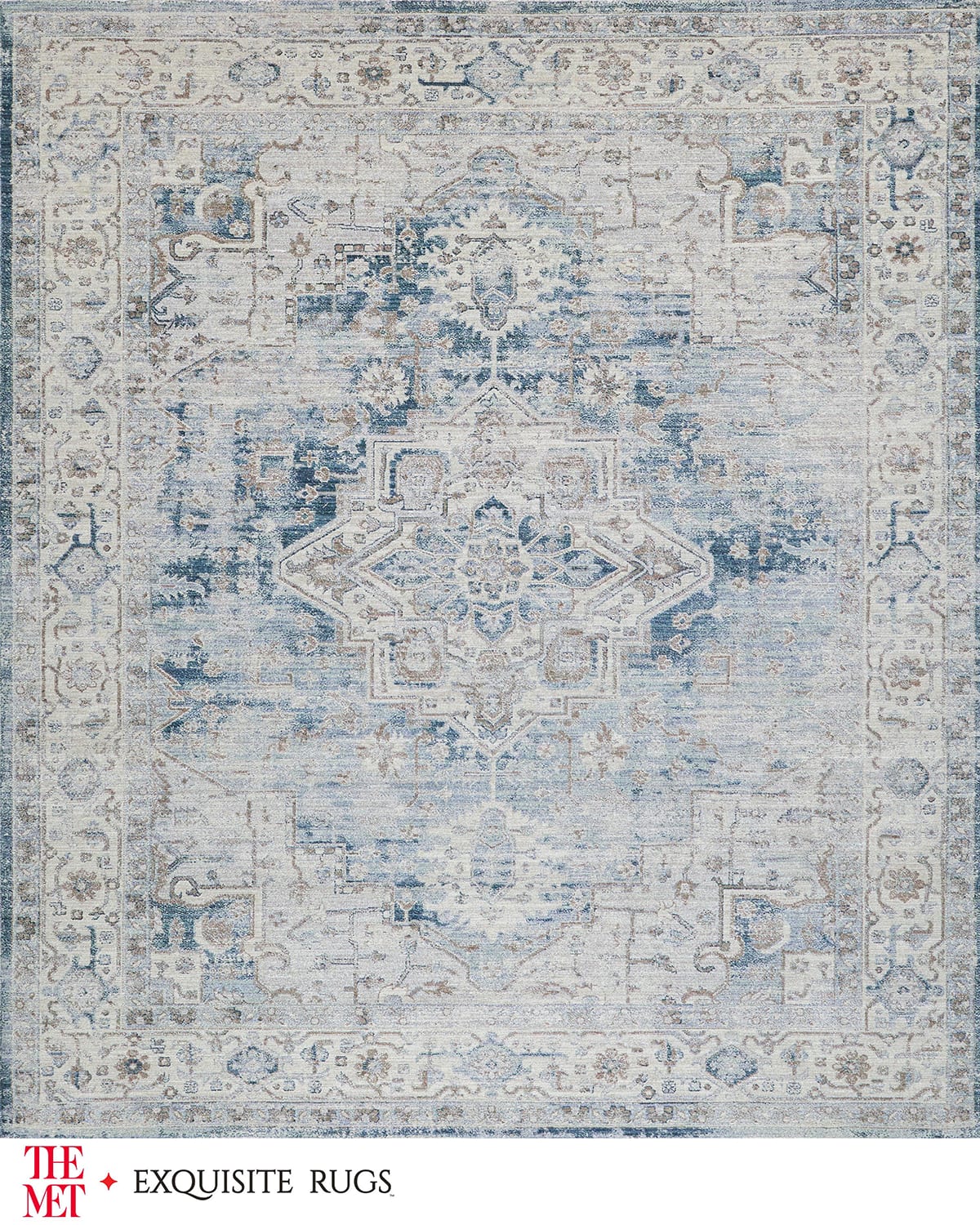 Exquisite Rugs X The Met Vintage Loom Beige, Cream & Blue Rug, 12' X 15' In Blue/beige