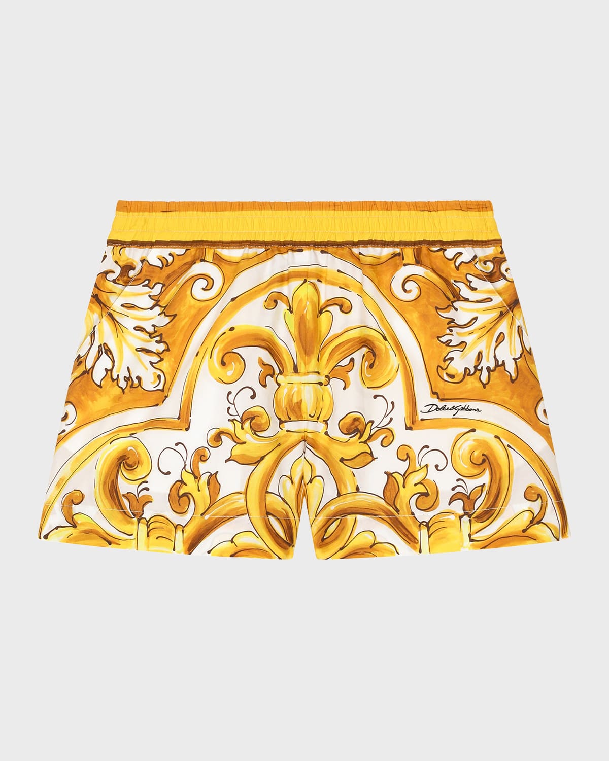 Dolce & Gabbana Poplin Shorts With Yellow Majolica Print In White Print