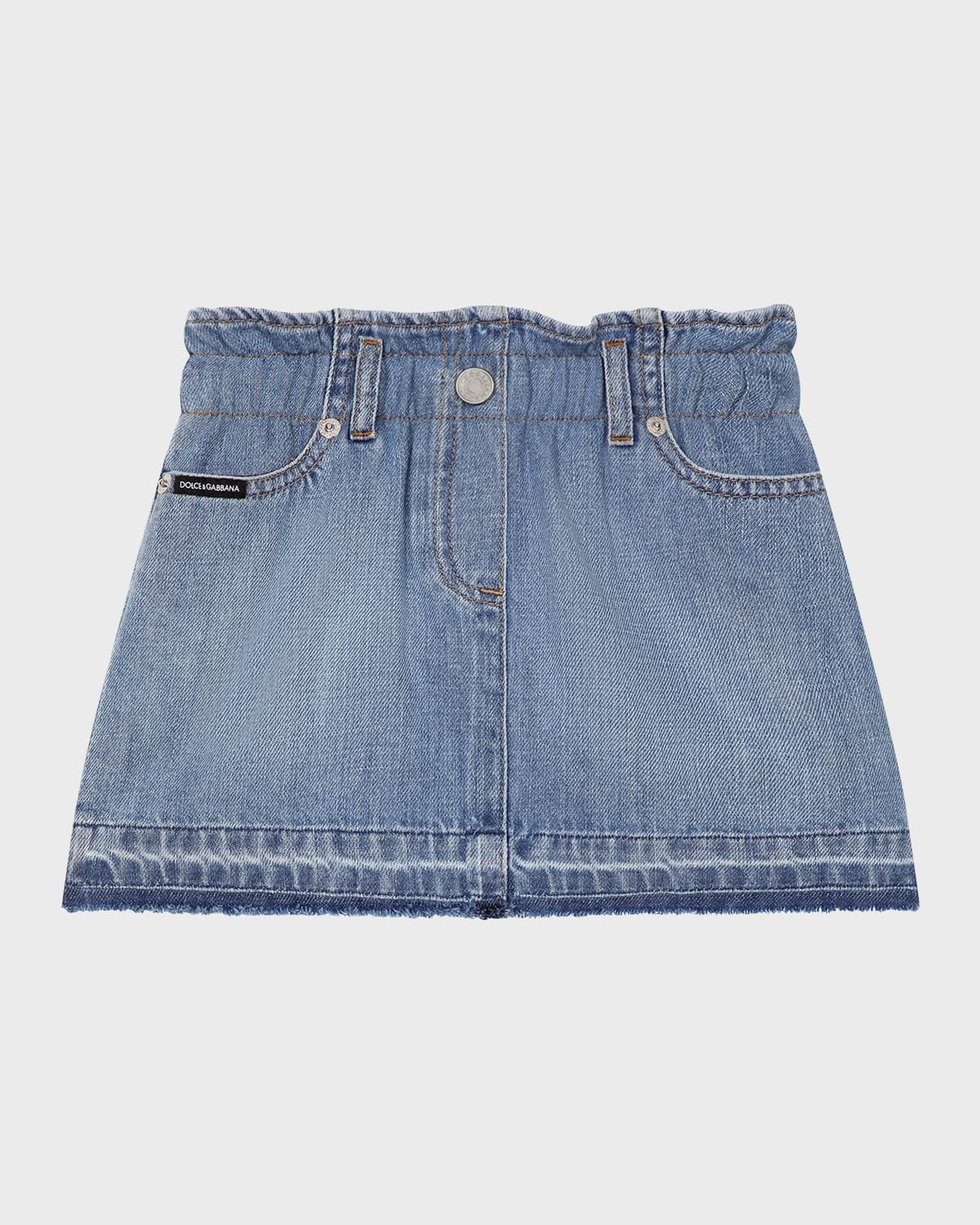 DOLCE & GABBANA GIRL'S LOGO-PLAQUE PAPERBAG DENIM SKIRT 