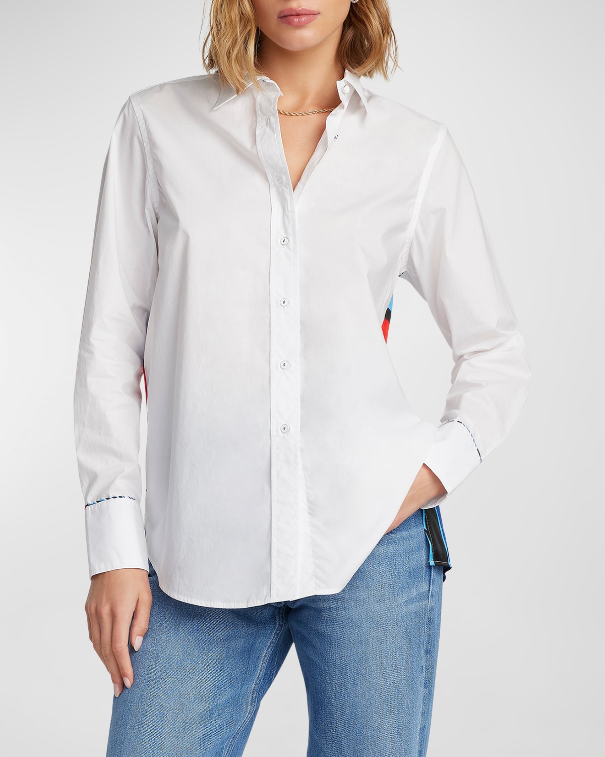 Shop Robert Graham Carrie Geometric-print Mixed Media Shirt In White