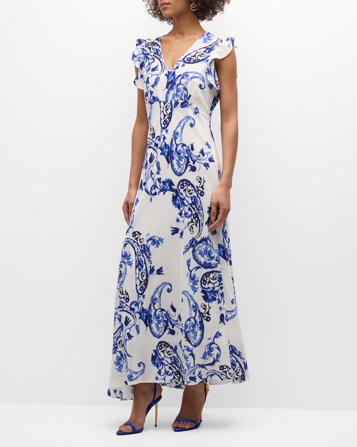 Leighton Sleeveless Paisley-Print Maxi Dress