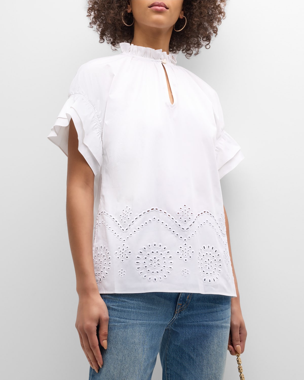 Paige Embroidered Bell-Sleeve Shirt