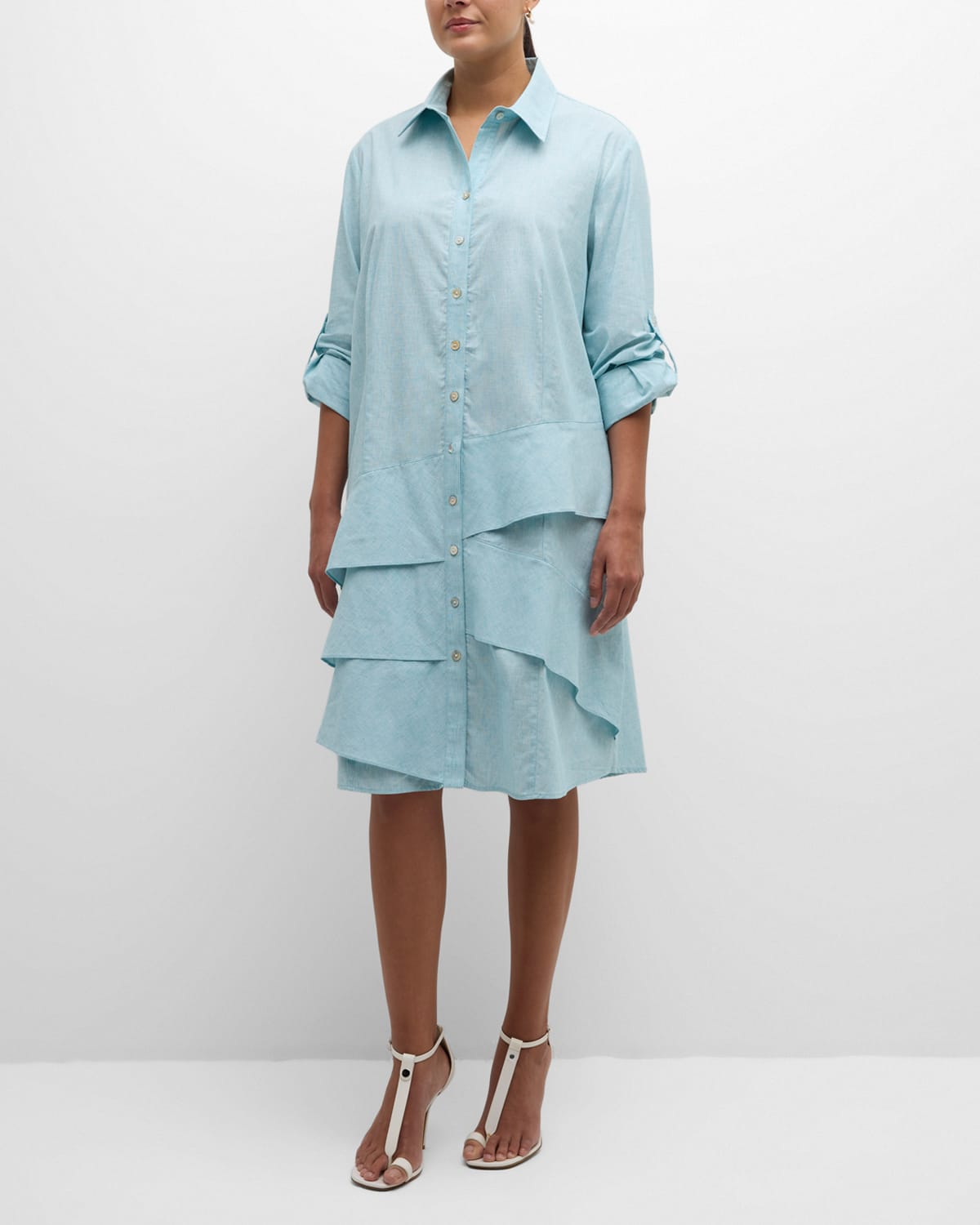 Shop Finley Plus Size Jenna Oxford Ruffle Shirtdress In Light Teal