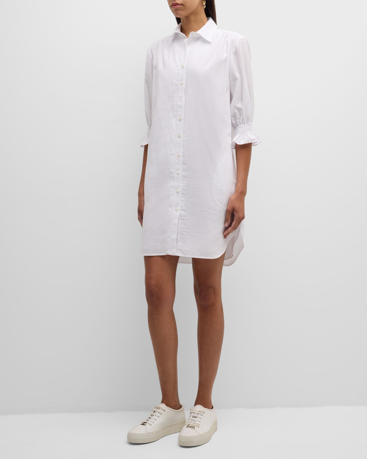 Shop Finley Miller Eyelet Striped Midi Shirtdress In White Multi