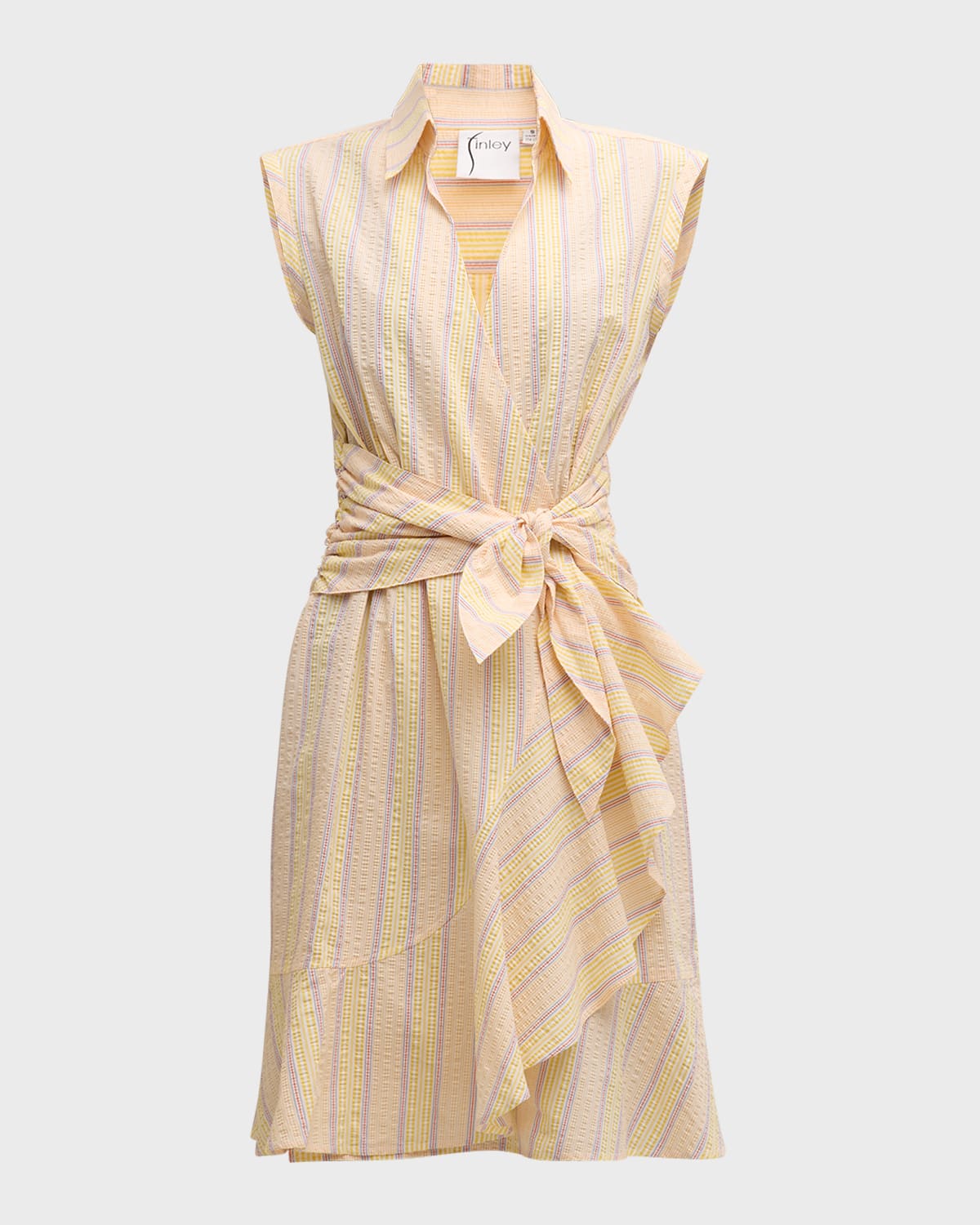 Shop Finley Farrah Striped Seersucker Midi Wrap Dress In Yellow Multi