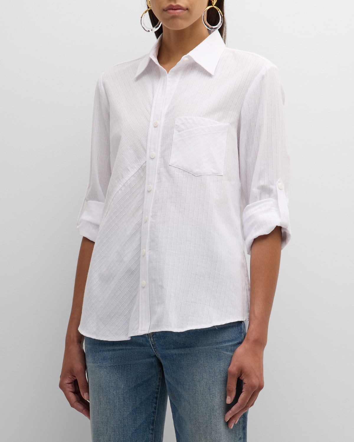 Shop Finley Tiegan Eyelet Striped Button-down Shirt In White Multi
