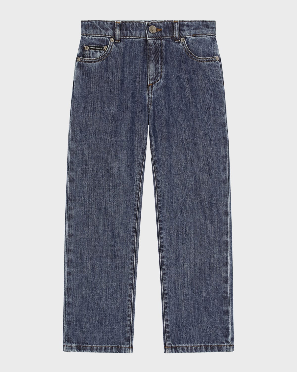 Dolce & Gabbana Boy's Logo-plaque Jeans In Dark Blue