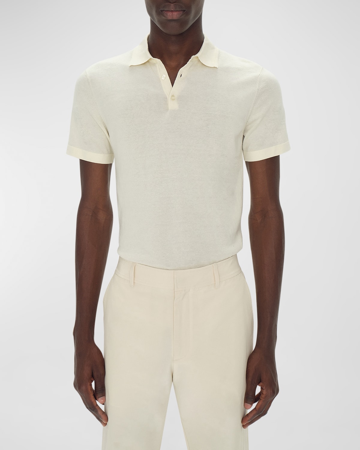 Simkhai Men's Barron Short-sleeve Cotton Polo Shirt In Light Dune