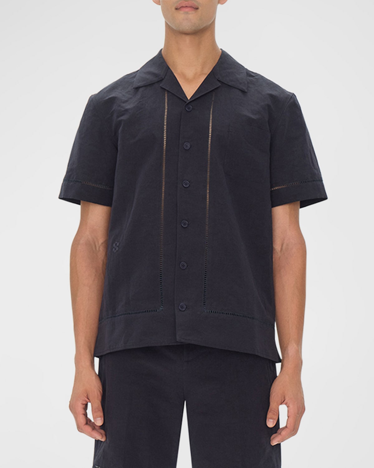 Shop Simkhai Men's Marco Linen-cotton Camp Shirt In Midnight
