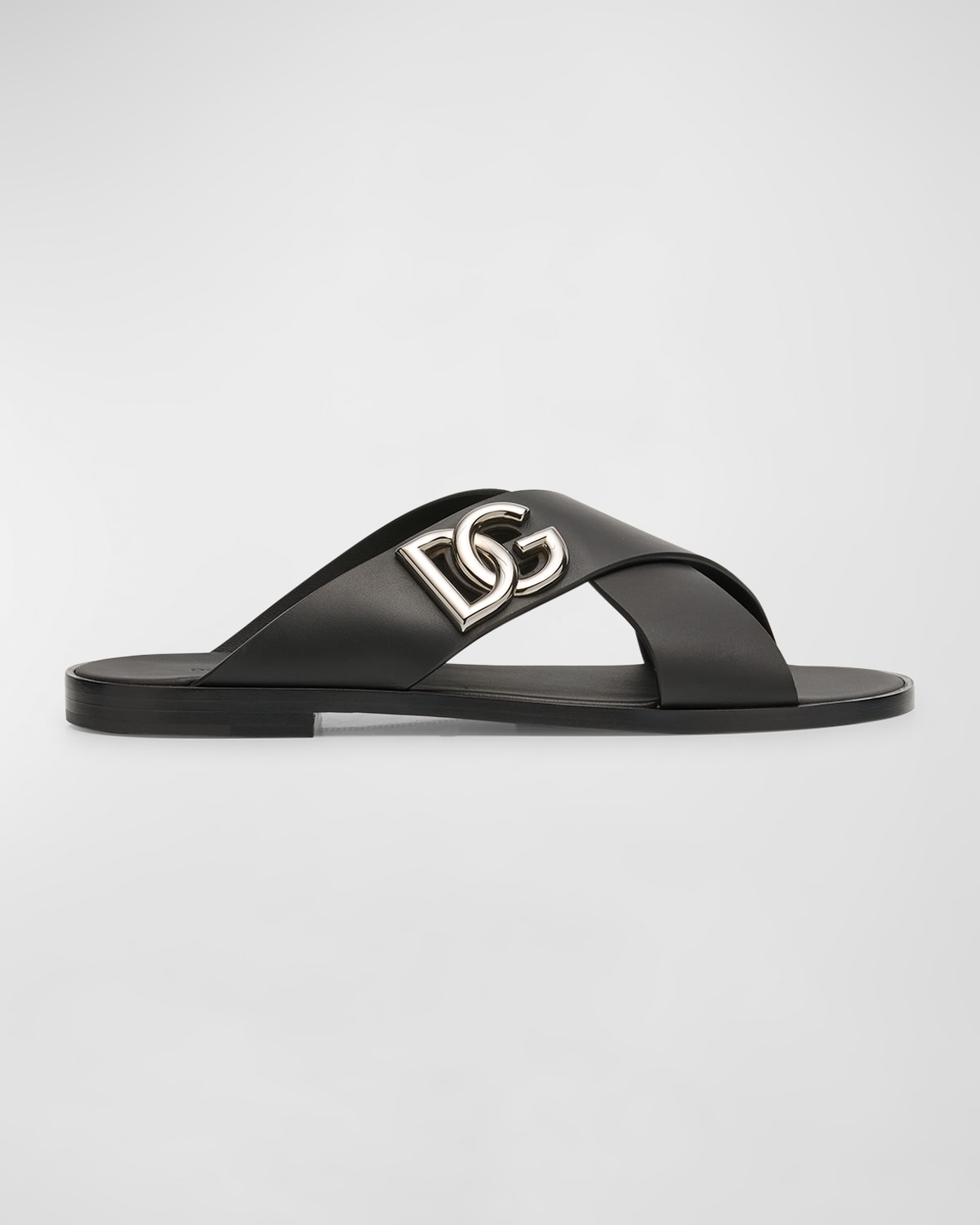 Shop Dolce & Gabbana Men's Dg Crisscross Leather Slide Sandals In Blk