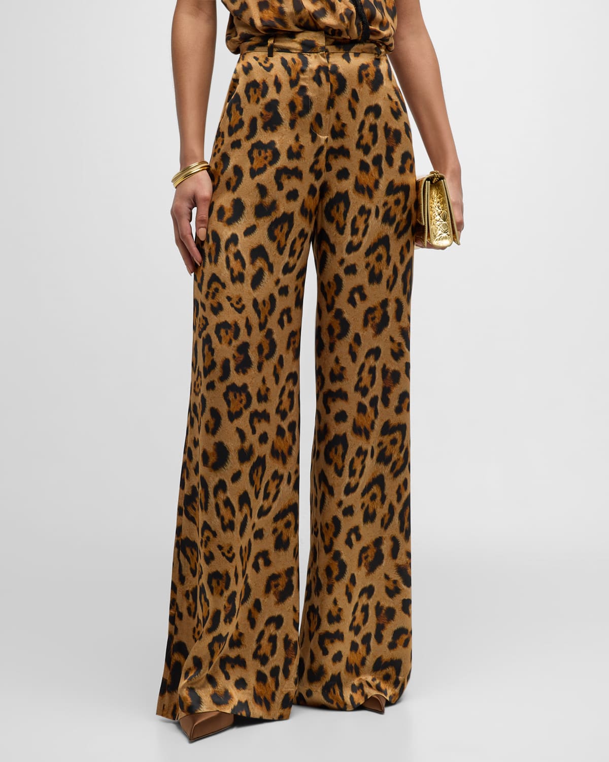 Pilar Leopard Silk Wide-Leg Pants