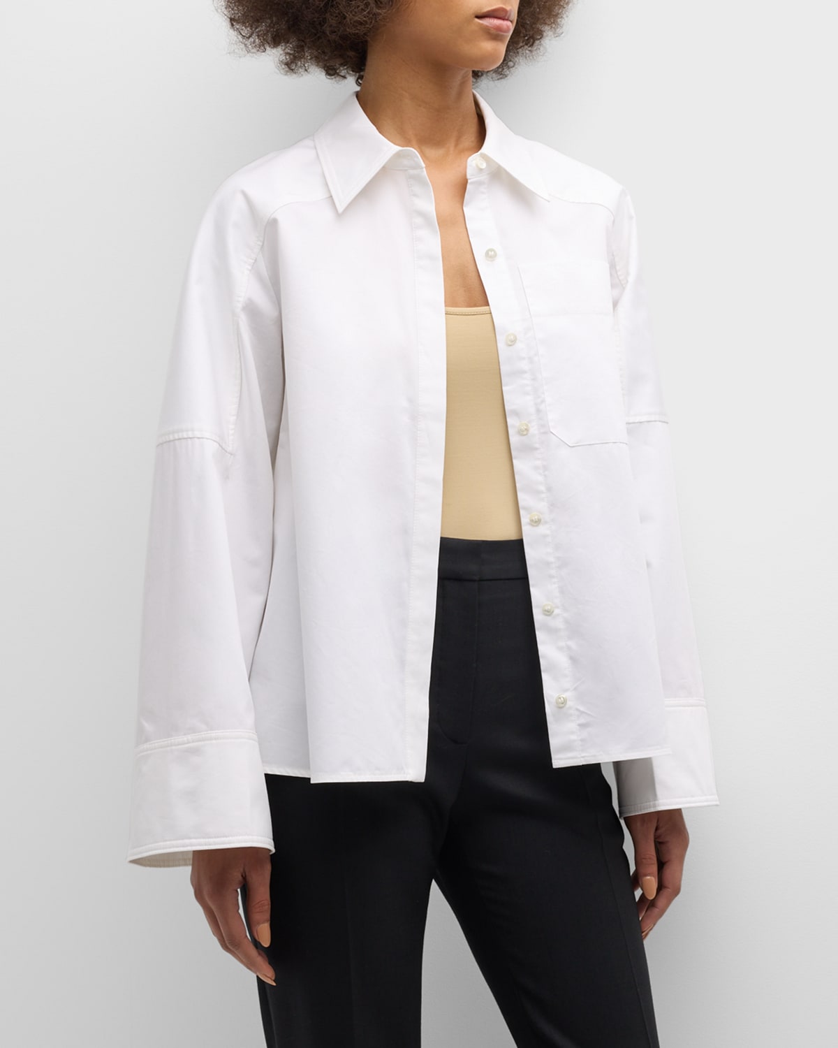 Shop Co Shoulder-yoke Oversized Tton Shirt In White