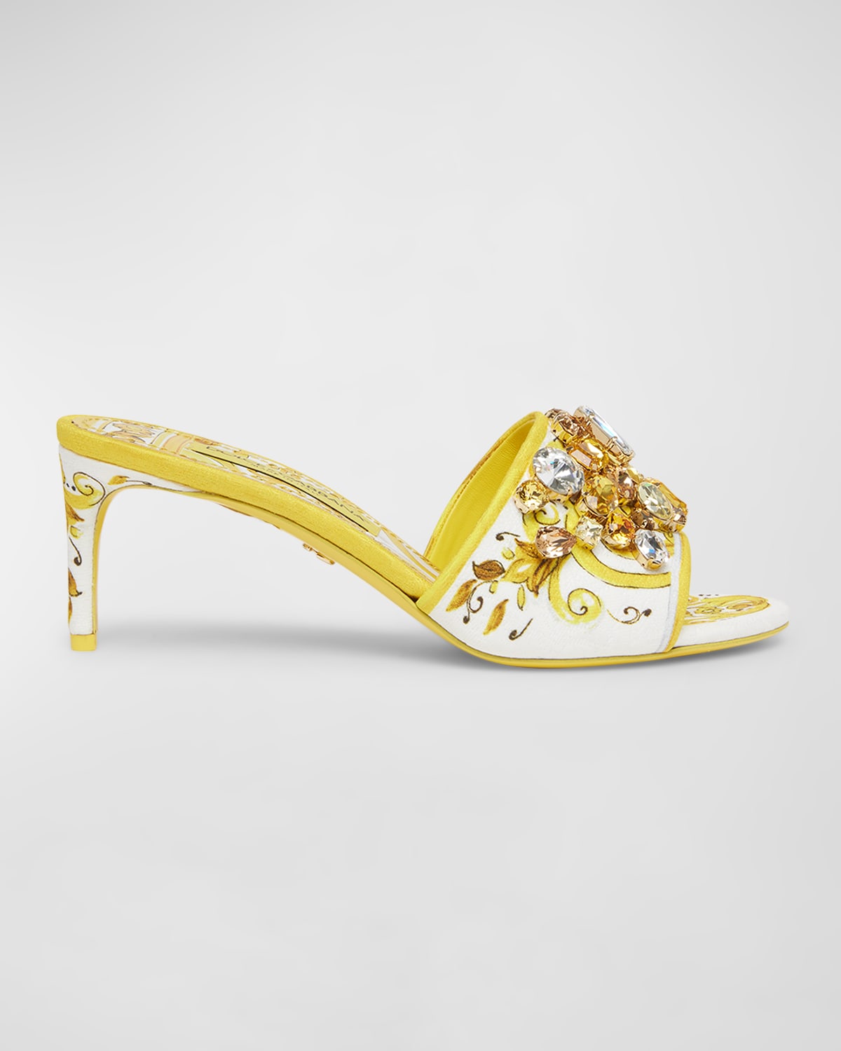 Dolce & Gabbana Keira Printed Crystal Mule Sandals In Yellow