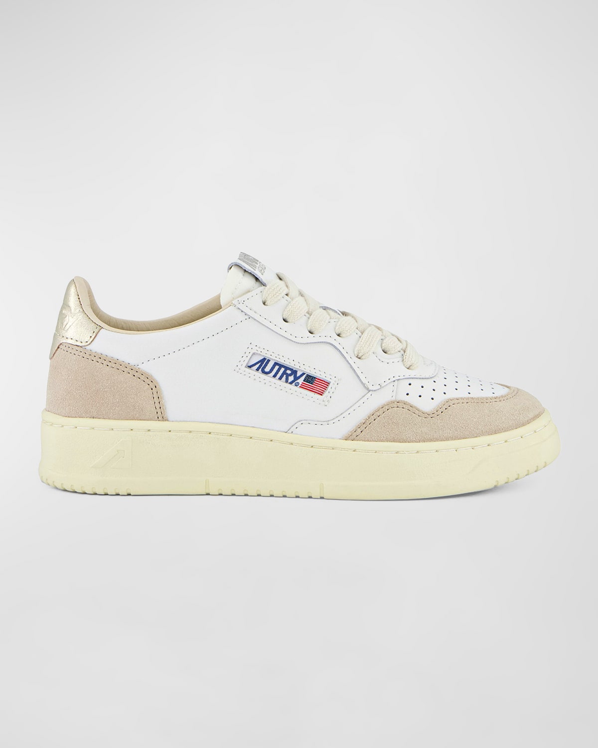 Autry Low Top Sneakers In Calf Leather And Suede In Whtgold