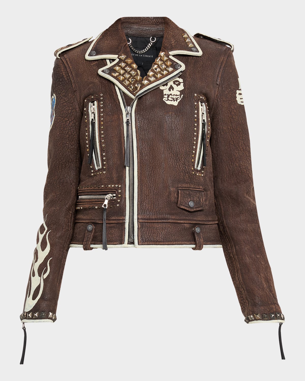 Cout De La Liberte Cindy Embellished Caravaggio Leather Moto Jacket