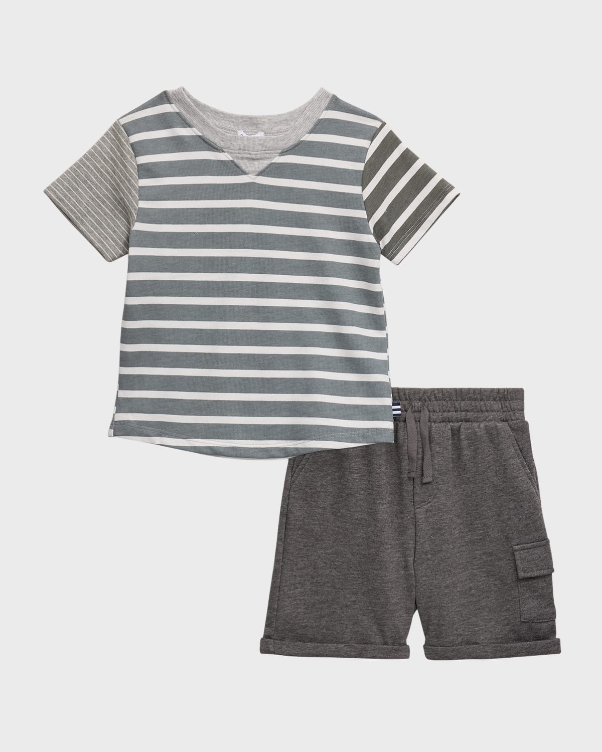Splendid Kids' Boy's Mixed Striped T-shirt & Shorts Set In Gray