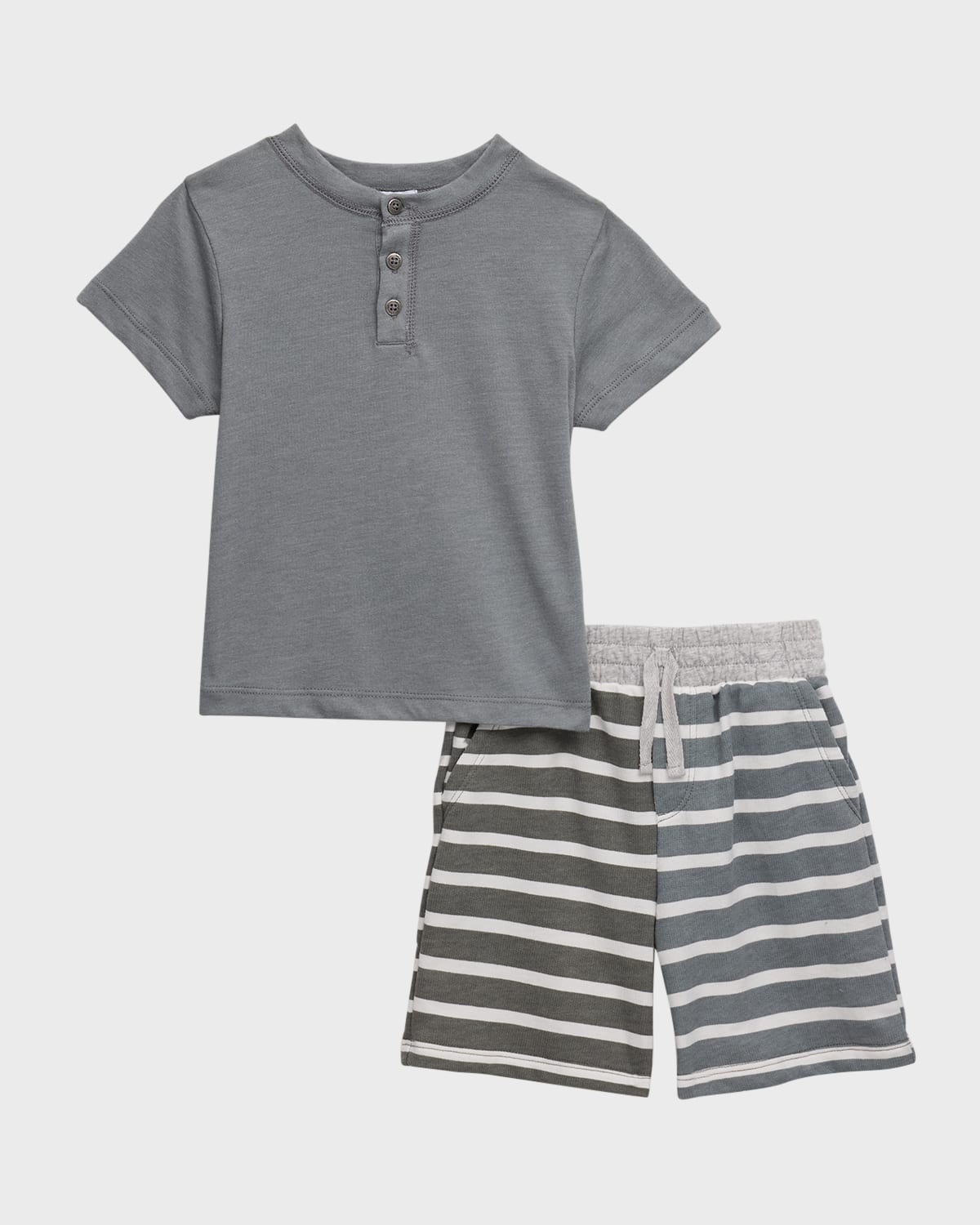 Splendid Kids' Boy's Mixed Striped Shorts Set In Gray